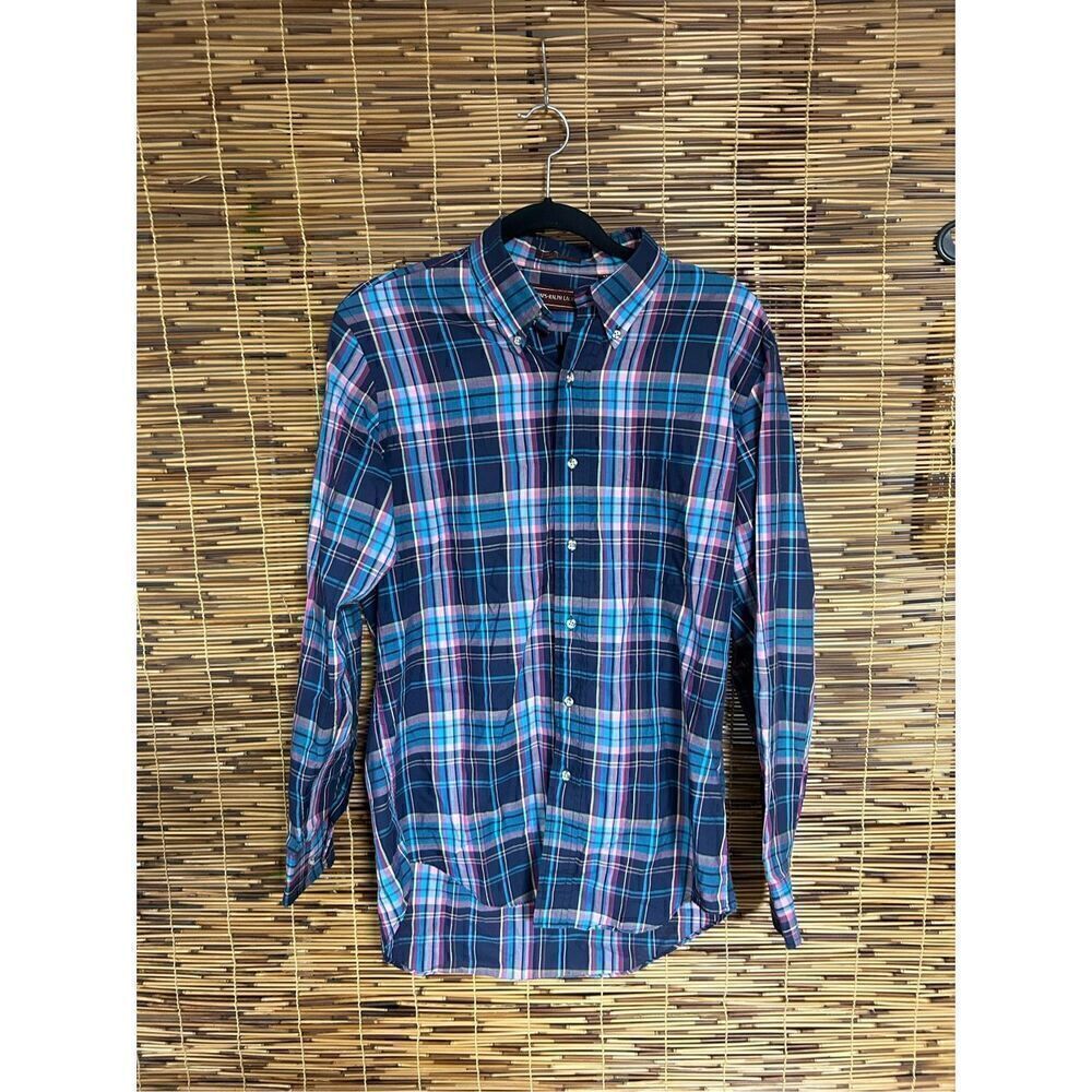 Chaps Ralph Lauren Size Medium (M) Long Sleeve Button Plaid Navy Blue Pink